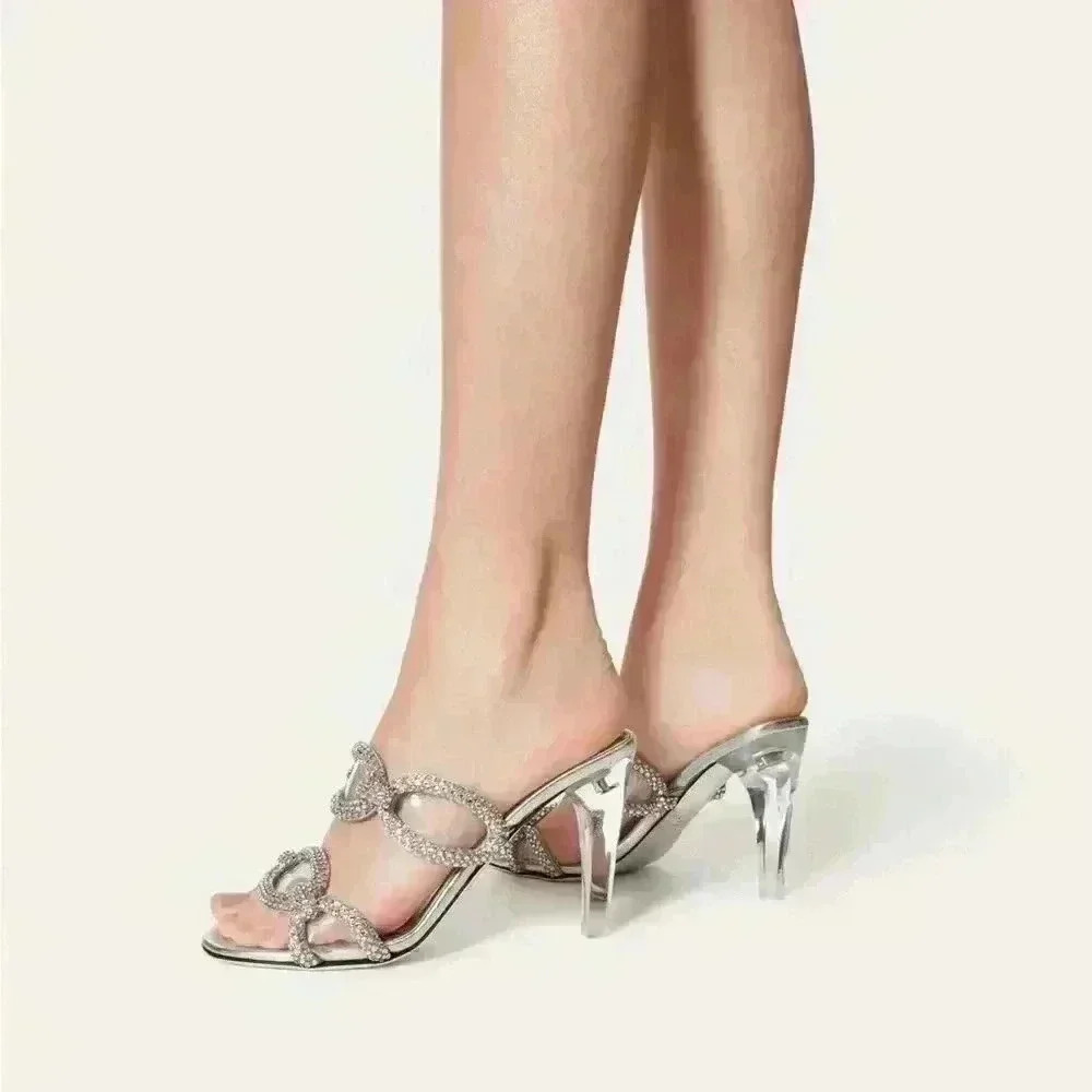 VALENTINO GARAVANI CHAIN 1967 SLIDE SANDAL WITH CRYSTALS 100MM NEW size 39
